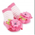 Pink & White Stripe Flower Socks  - Infant